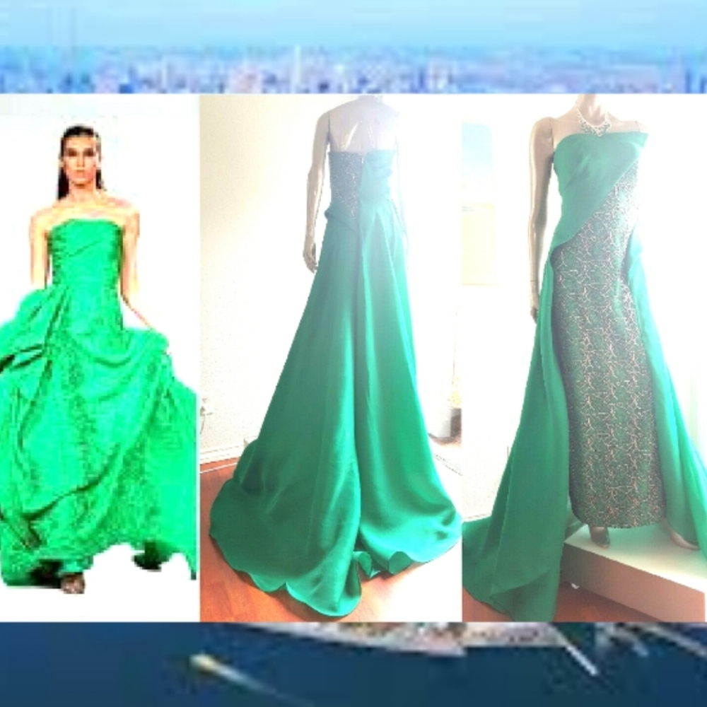 $6,000 RUBIN SINGER SILK GREEN SILVER EVENING DRESS GOWN 2